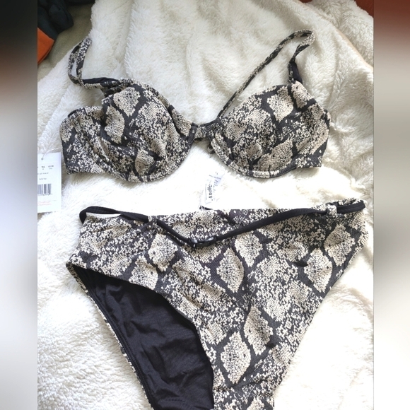 ANDIE SWIM Snake Print Sicily Top Riveria High Waisted Bottom Bikini NEW Size M - Picture 1 of 12